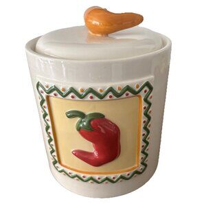 Clay Art Chili Pepper Canister /Snack Jar large 9.5"" GOOD SEAL